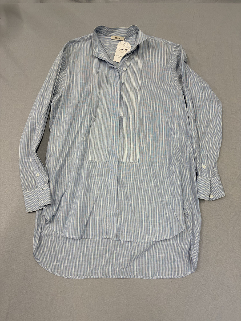 CELINE Blue White Pinstripe Bib Front Shirt Phoebe Philo Era Women's - Image 1