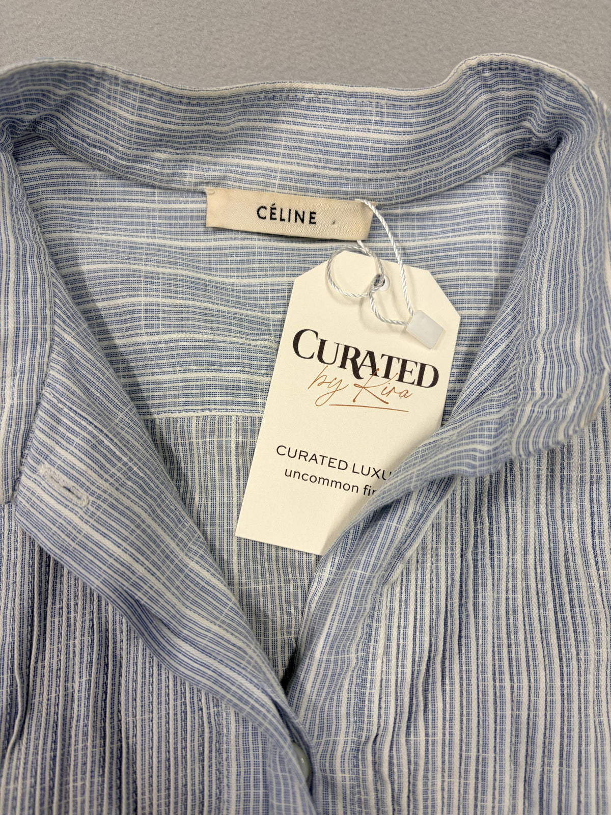 CELINE Blue White Pinstripe Bib Front Shirt Phoebe Philo Era Women's - Image 3