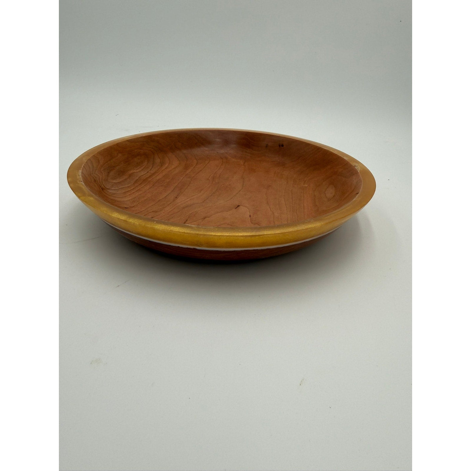 Hand Turned Wood Bowl, Cherry Hardwood, Gold Epoxy Rim, 9.75"x1.75", Functional Bowl, Decorative, Unique Piece