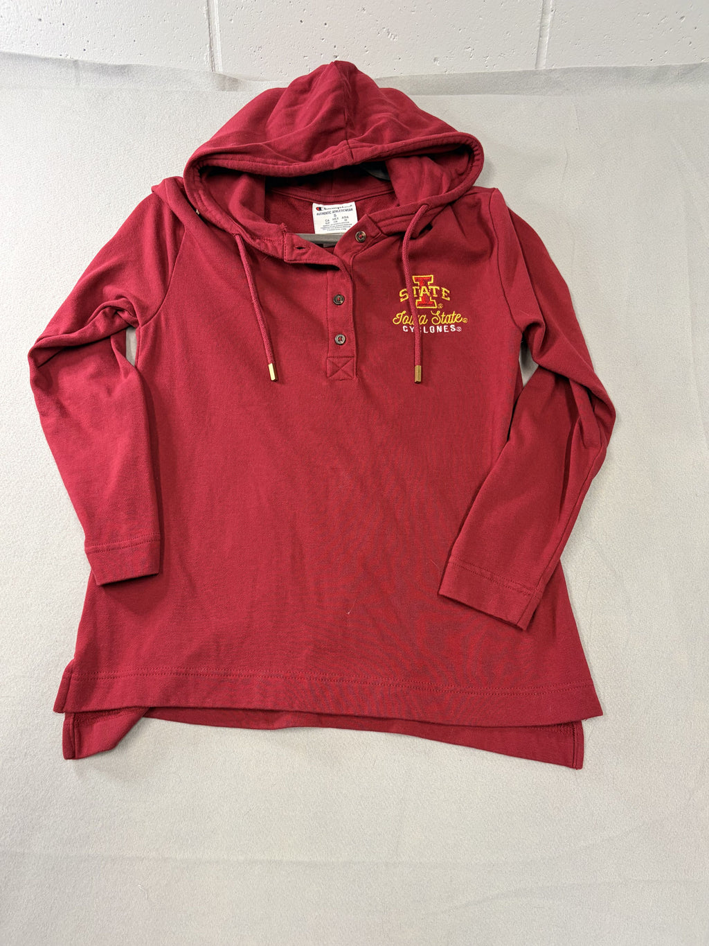 Champion Iowa State Cyclones Hooded Henley Maroon M NCAA Size S - Image 1