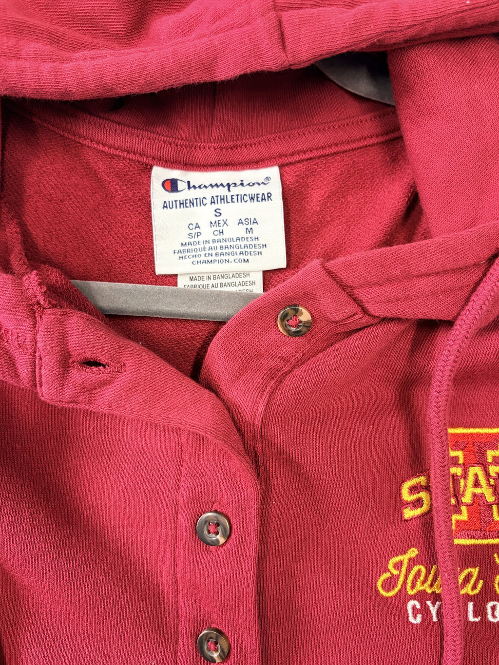 Champion Iowa State Cyclones Hooded Henley Maroon M NCAA Size S - Image 2