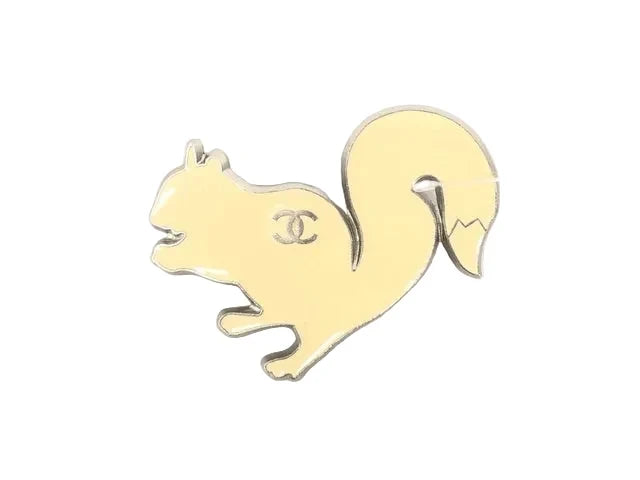 6828 - Chanel 05A Squirrel Enamel Brooch Pin CC Logo Silver Tone with Box - Image 1