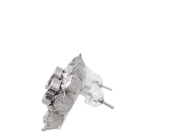 7541 - Chanel CC Flower Earrings in Silver-tone & Crystal - Image 3