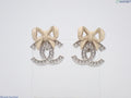 7608 - Chanel B24K Bow CC Crystal Earrings Made in Italy Post-back - Image 1