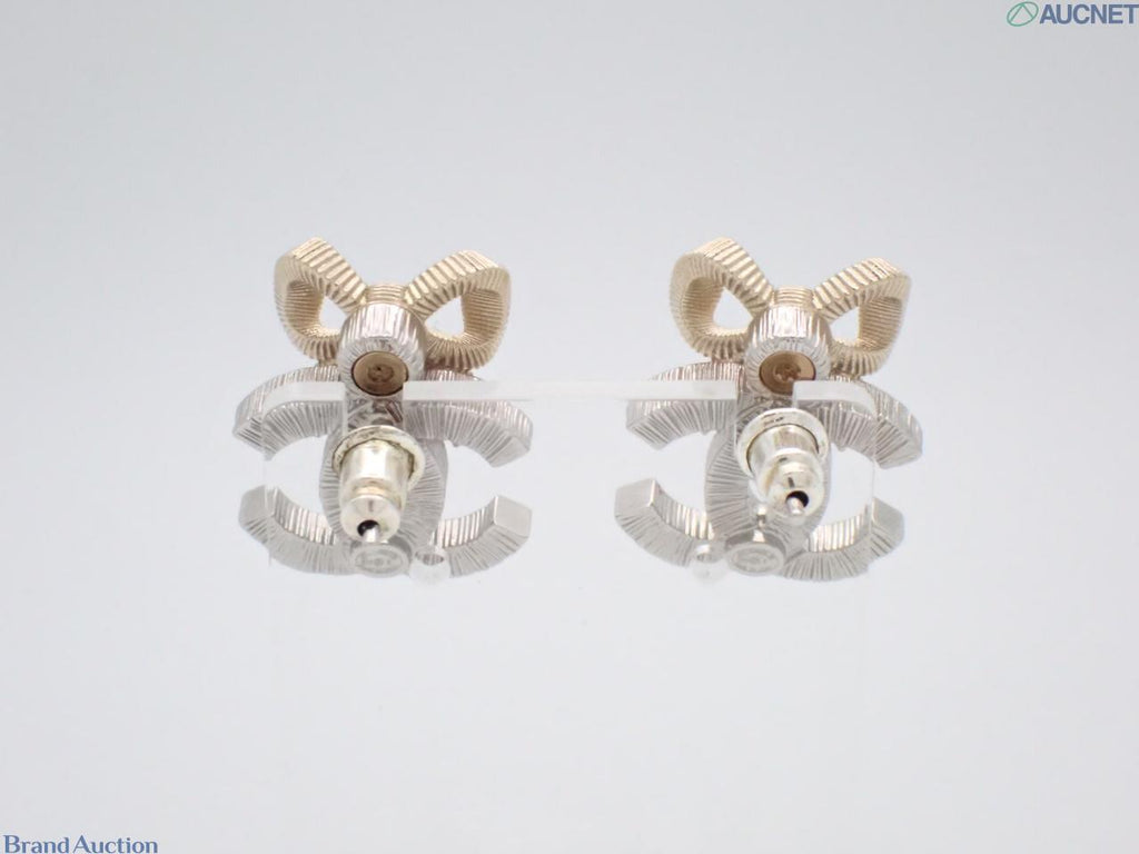 7608 - Chanel B24K Bow CC Crystal Earrings Made in Italy Post-back - Image 2