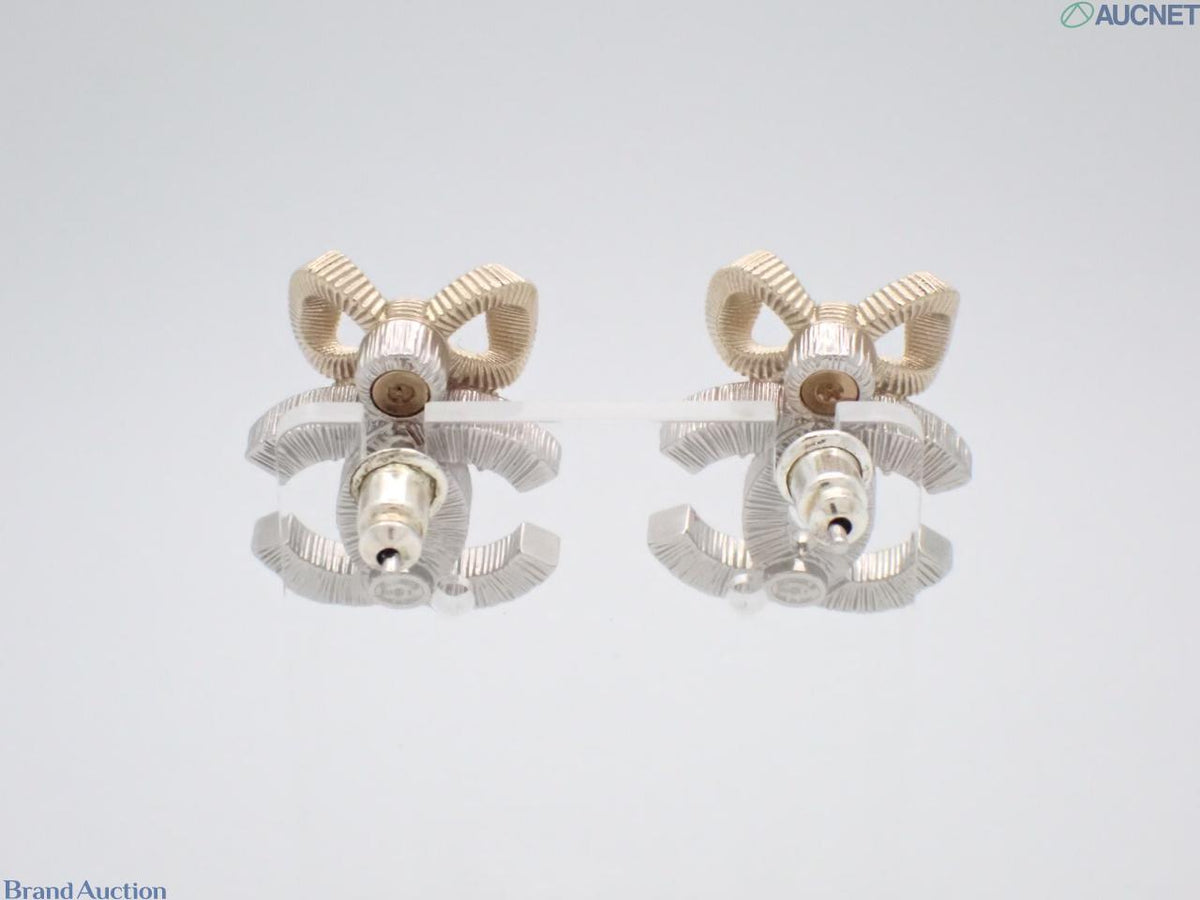 7608 - Chanel B24K Bow CC Crystal Earrings Made in Italy Post-back - Image 2