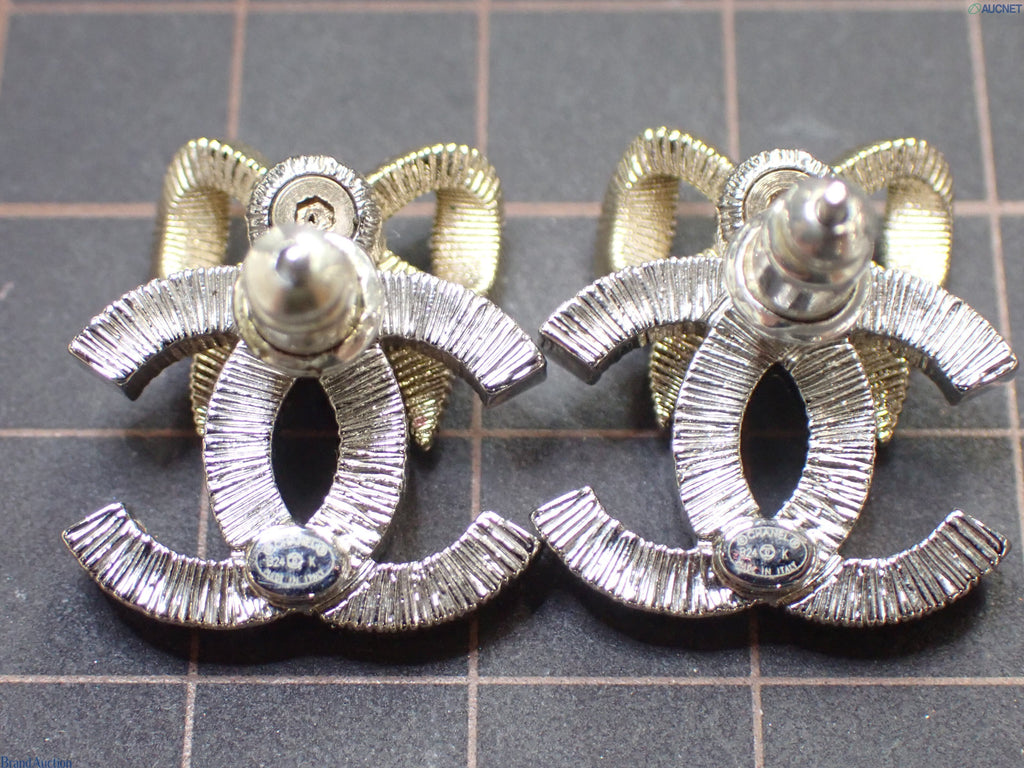 7608 - Chanel B24K Bow CC Crystal Earrings Made in Italy Post-back - Image 5
