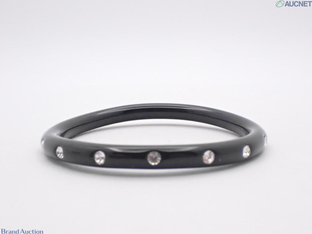 7618 - Chanel Black Resin Rhinestone Logo Bangle Bracelet - Image 2