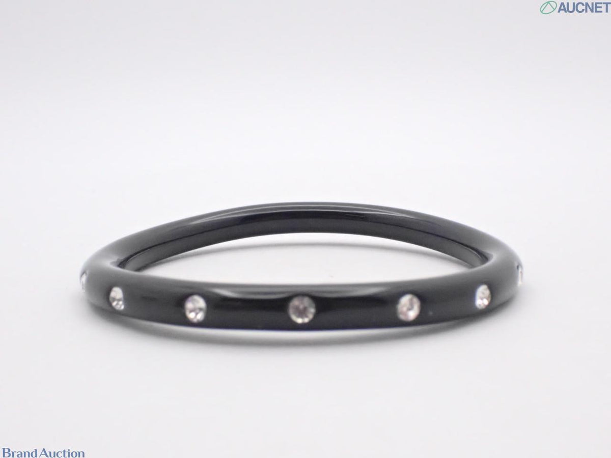 7618 - Chanel Black Resin Rhinestone Logo Bangle Bracelet - Image 2