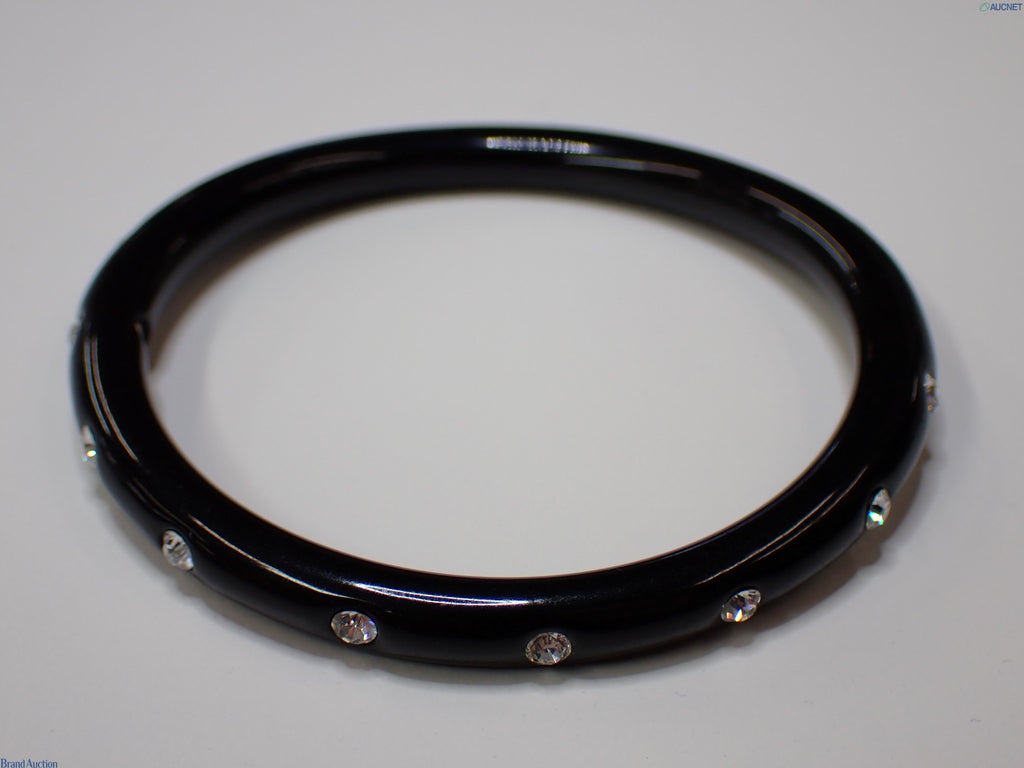 7618 - Chanel Black Resin Rhinestone Logo Bangle Bracelet - Image 5