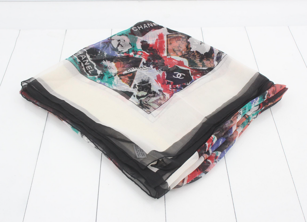 7672 - Chanel Multicolor Abstract Perfume Numbers Silk Scarf - Image 2