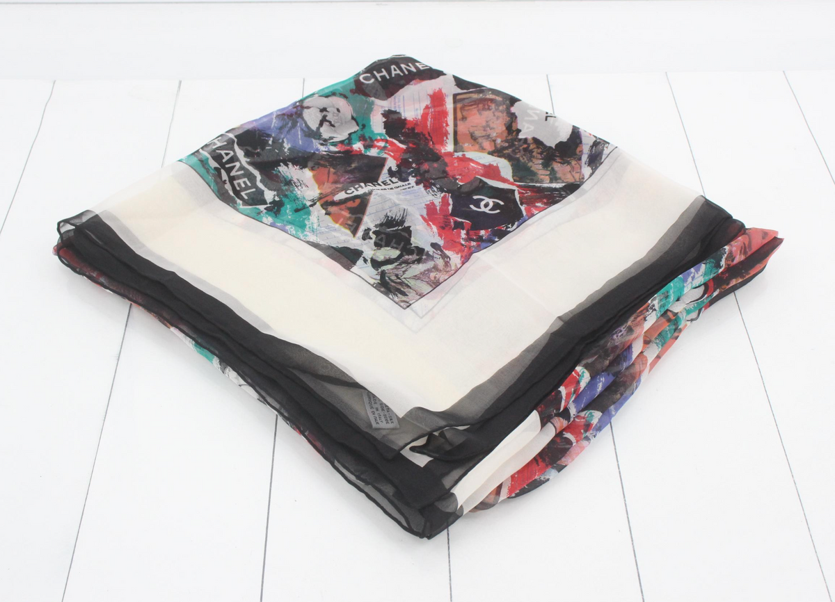 7672 - Chanel Multicolor Abstract Perfume Numbers Silk Scarf - Image 2