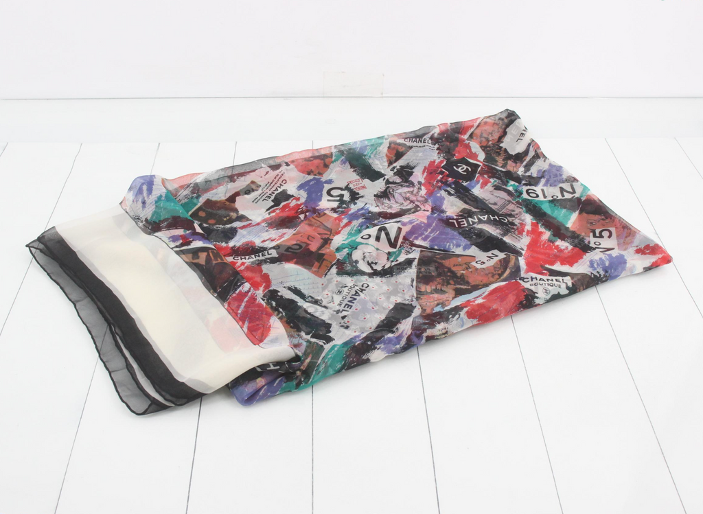 7672 - Chanel Multicolor Abstract Perfume Numbers Silk Scarf - Image 3