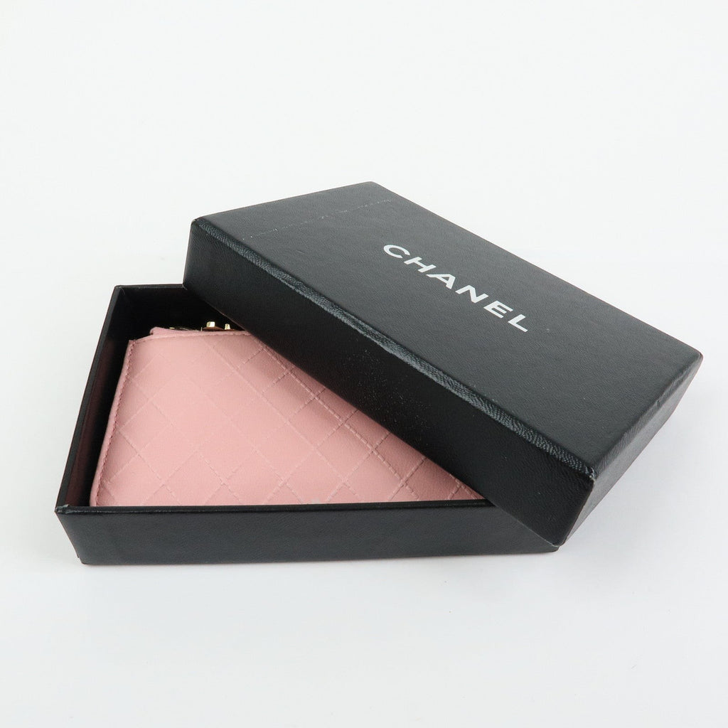 CURATED by Chanel pink quilted leather zip-around card holder with floral charm in Chanel box