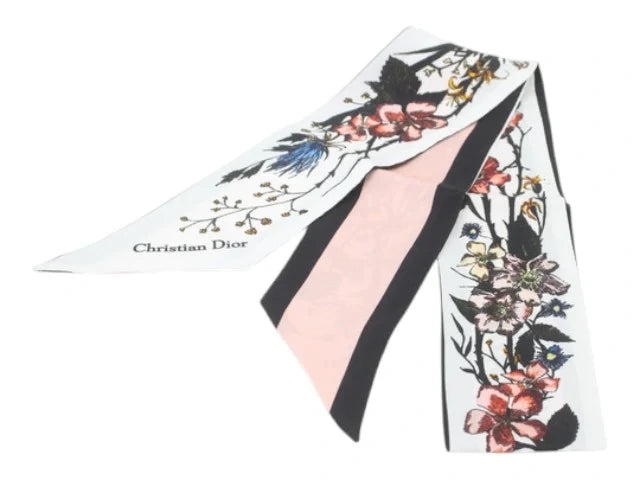7529 - Christian Dior Mitzah Scarf White & Multicolor Floral - Image 2
