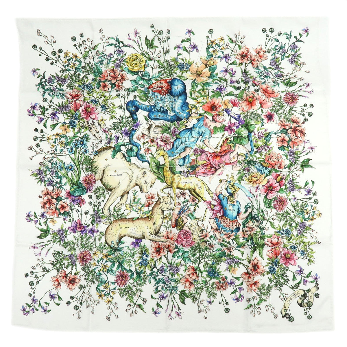 7595 - Christian Dior Silk 100% Pietro Ruffo Scarf Shawl White Multicolor - Image 1