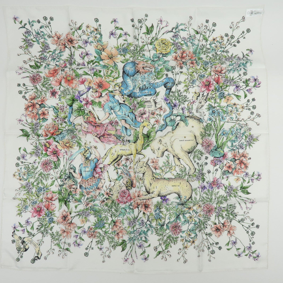 7595 - Christian Dior Silk 100% Pietro Ruffo Scarf Shawl White Multicolor - Image 10