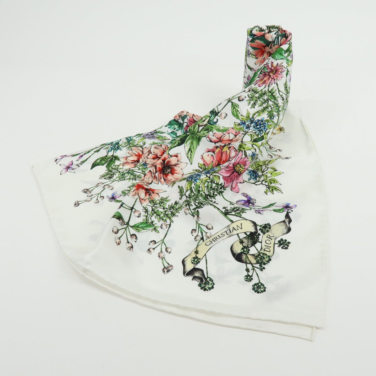 7595 - Christian Dior Silk 100% Pietro Ruffo Scarf Shawl White Multicolor - Image 9
