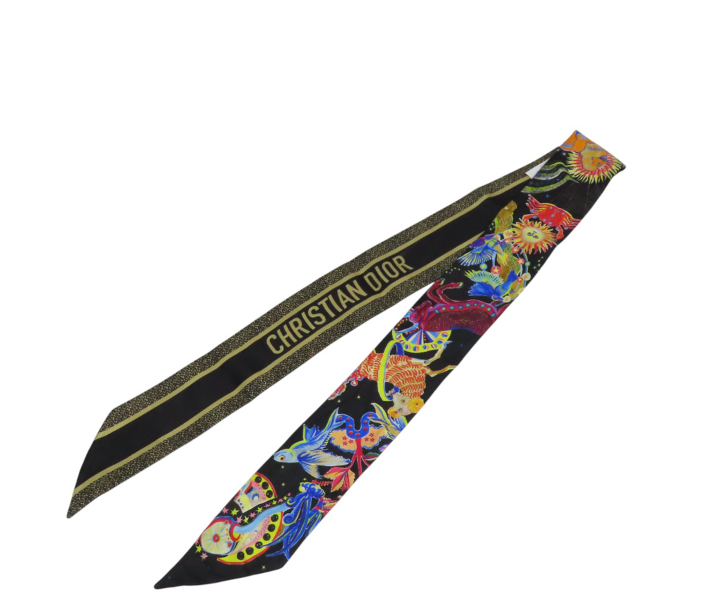 7697 - Christian Dior Mitzah Zodiac Twilly Scarf 100% Silk - Image 2