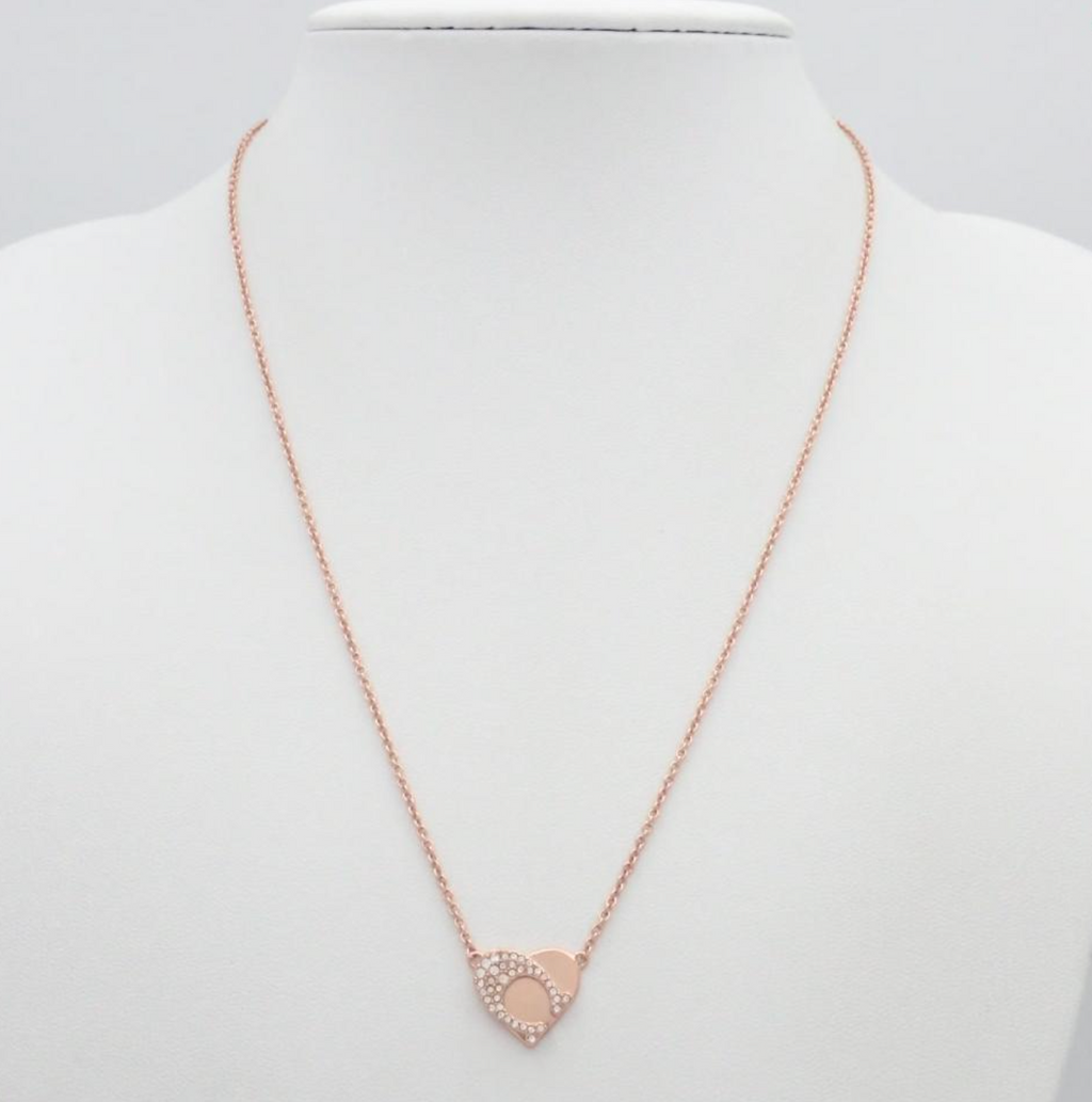 Coach Heart Pavé Pendant Necklace Rose Gold - NIB - Image 2