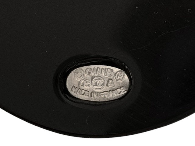 CURATED by Chanel Coco Tire Silver Necklace, 46cm, black with silver hardware and Chanel logo detail.