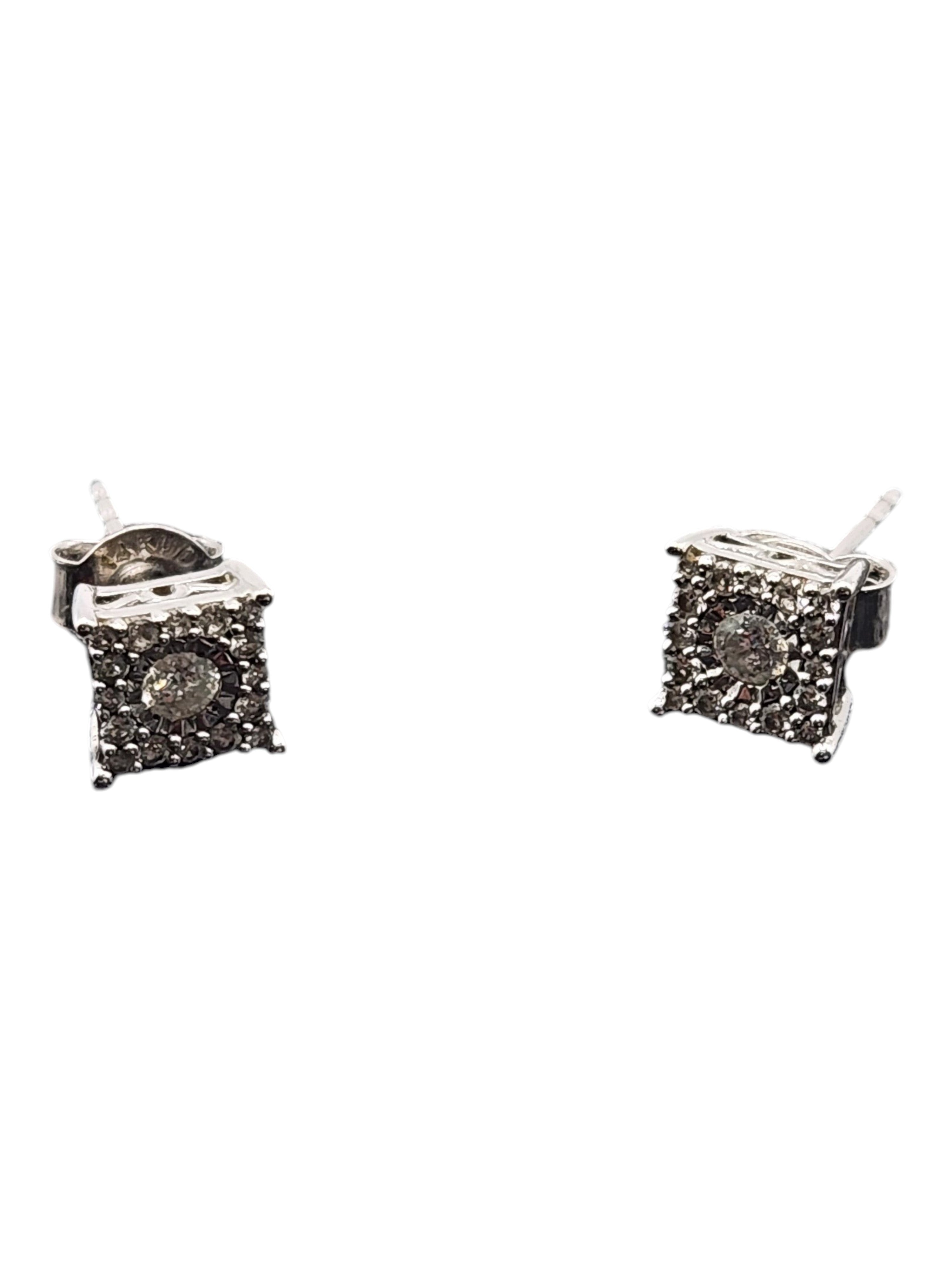 CURATED by Kira 14K white gold square halo stud earrings featuring 1/3 CTTW genuine diamonds with push-back closures.
