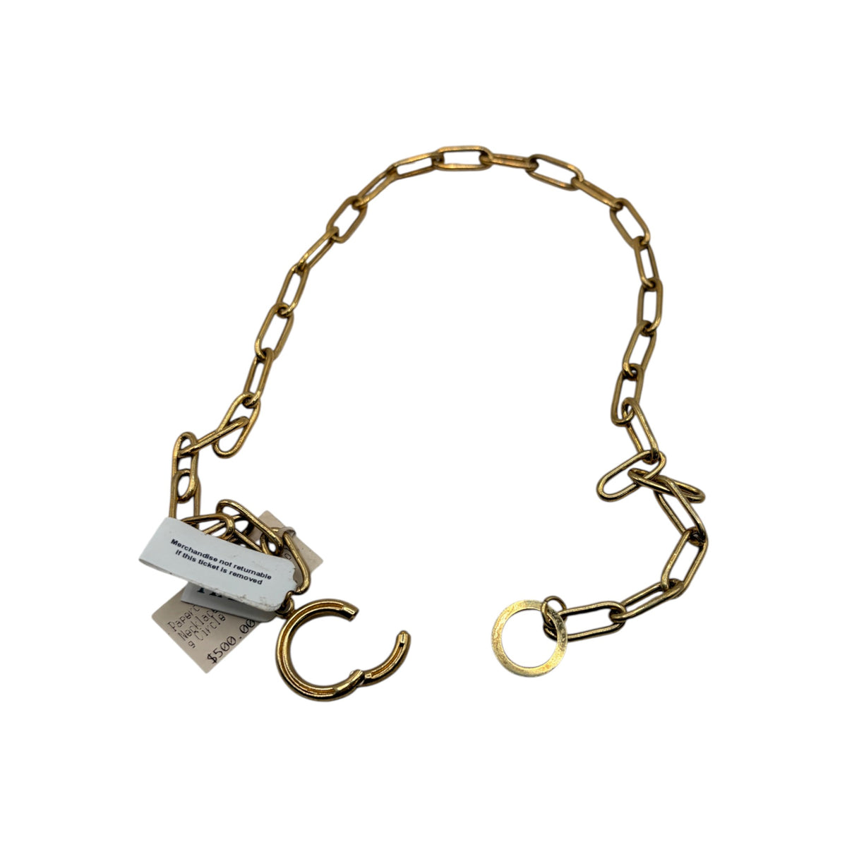 CURATED by Kira Italian Gold 18k paperclip chain necklace with a circular clasp and original store tags attached