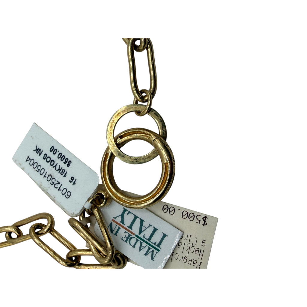 CURATED by Kira 18k gold paperclip chain necklace with Italian made tag and price label