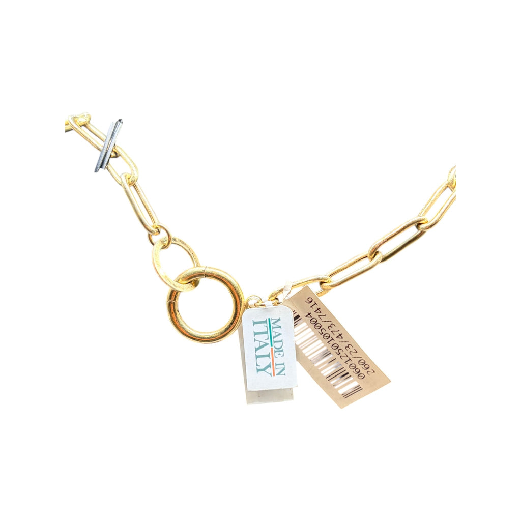 CURATED by Kira 18k gold paperclip chain necklace with Made in Italy tag and product label