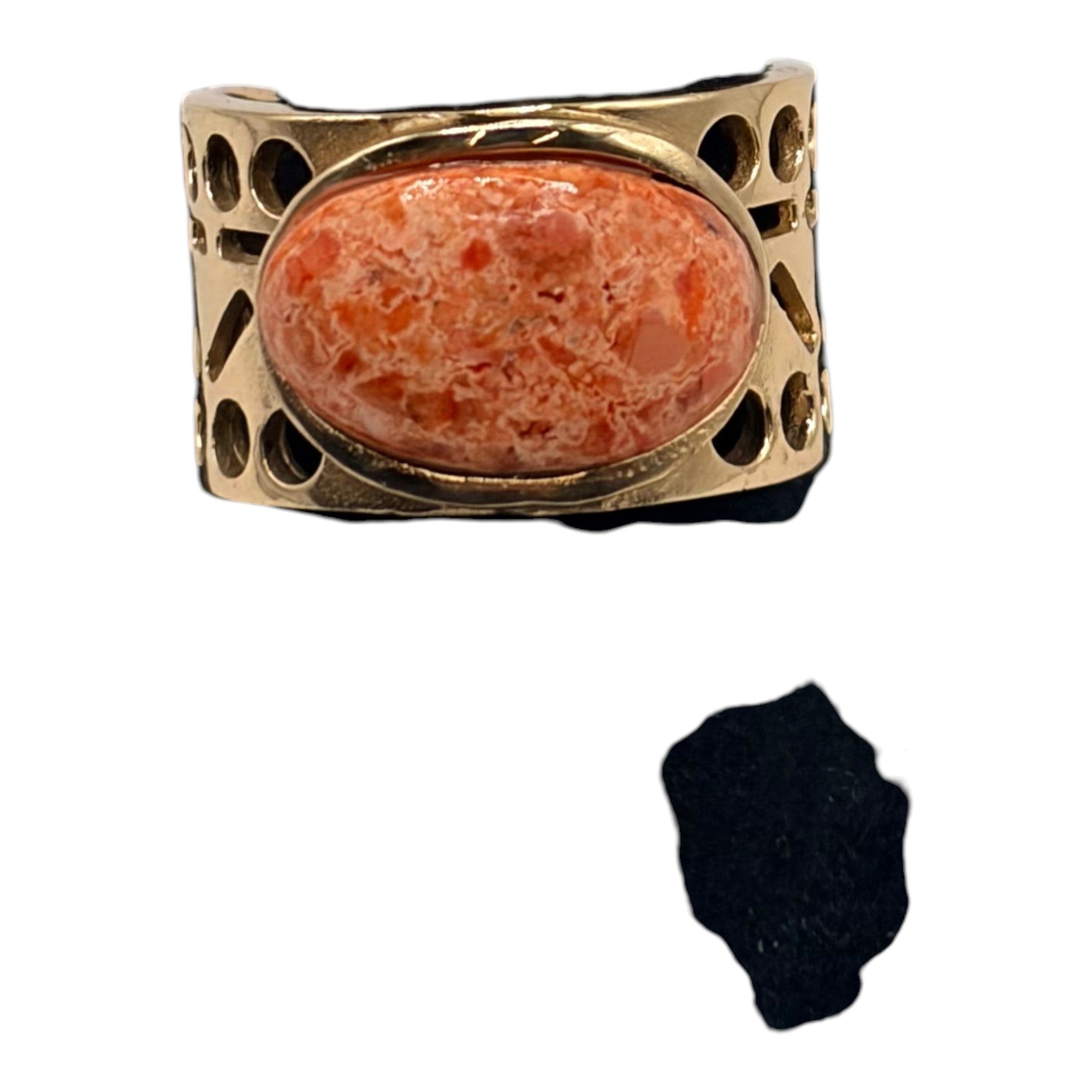 CURATED by Kira Barse Pharaoh oval band ring featuring a genuine orange sponge coral stone in a gold-tone setting