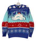 CURATED by Kira Disney Parks Big Hero 6 Baymax and Mochi holiday knit sweater in royal blue, red, and sky blue.