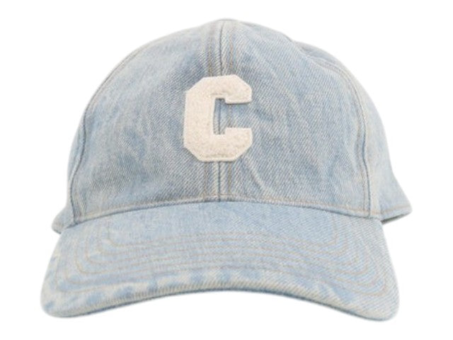CURATED by Kira light blue denim baseball cap featuring a white embroidered C logo on the front