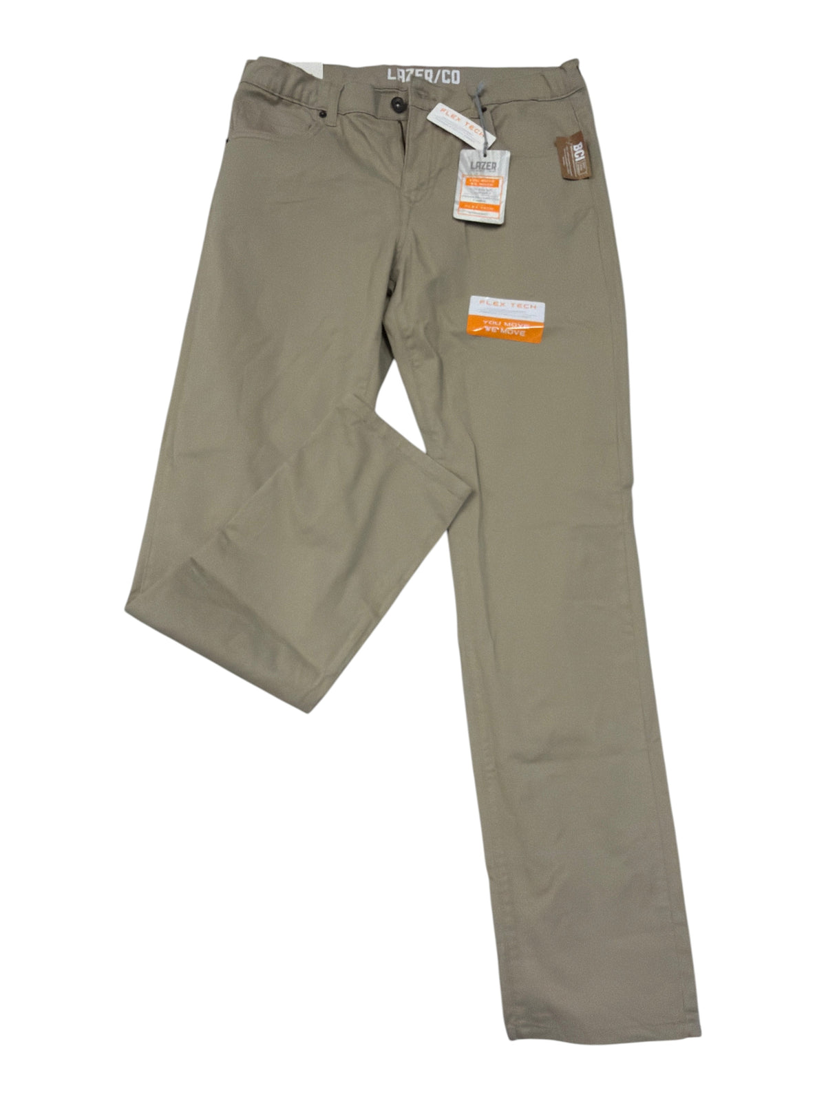 CURATED by Kira Boys Lazer Flex Tech straight-leg stretch pants in khaki with 5-pocket styling and comfort waistband.