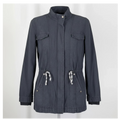 CURATED by Kira cabi charcoal gray cotton blend utility jacket with zip front, drawstring waist, and chest pockets.