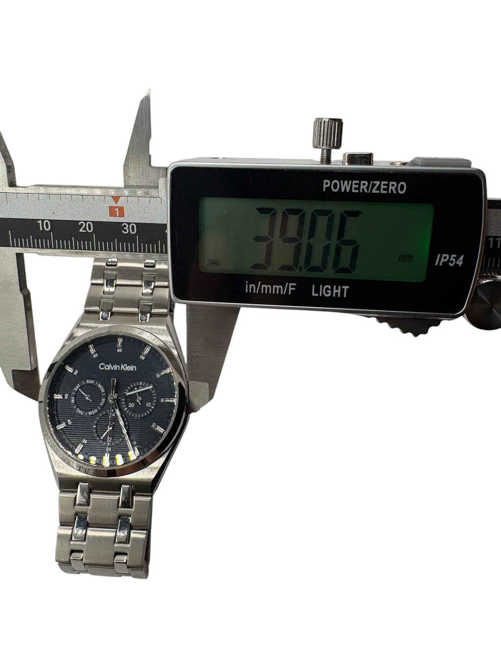 CURATED by Kira Calvin Klein Motion men's watch with textured navy blue dial and silver stainless steel bracelet