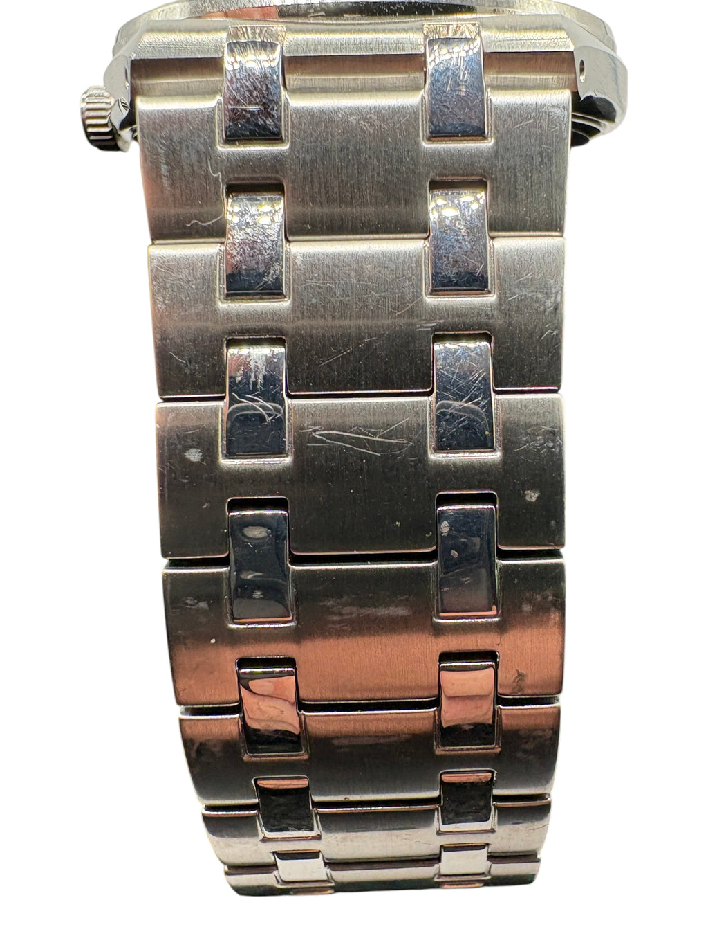 CURATED by Kira Calvin Klein Motion watch featuring a silver stainless steel link bracelet with a polished finish.