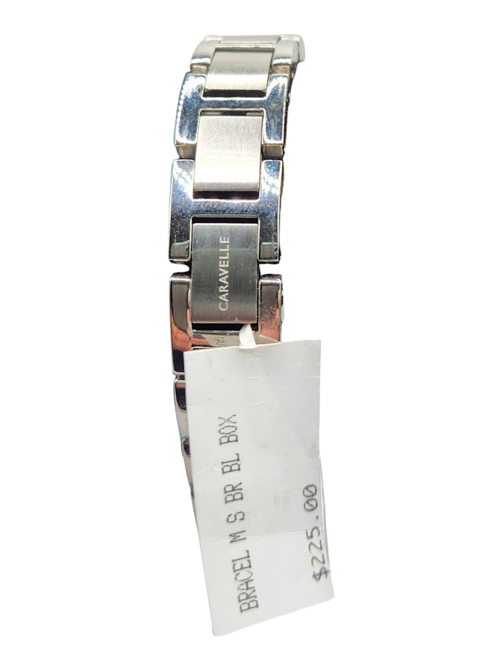 CURATED by Kira Caravelle silver-tone stainless steel link bracelet with brushed and polished finish and fold-over clasp