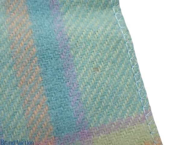 CURATED by Kira unused Celine throw blanket in green plaid wool with detailed edge stitching