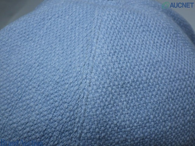 CURATED by Kira Chanel light blue denim hat with a textured weave pattern, size 54cm.