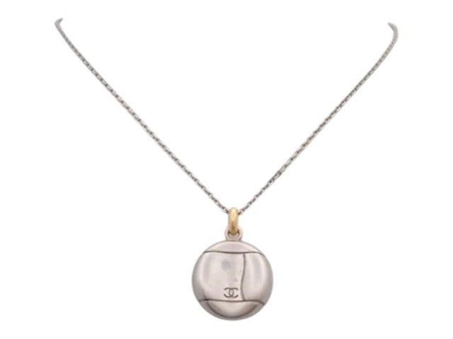 CURATED by Kira Chanel Coco round pendant necklace featuring a two-tone silver and gold design on a 41cm chain.