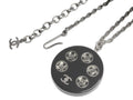 CURATED by Kira Chanel Coco Tire necklace with silver chain and black pendant featuring interlocking CC logo and five decorative elements.