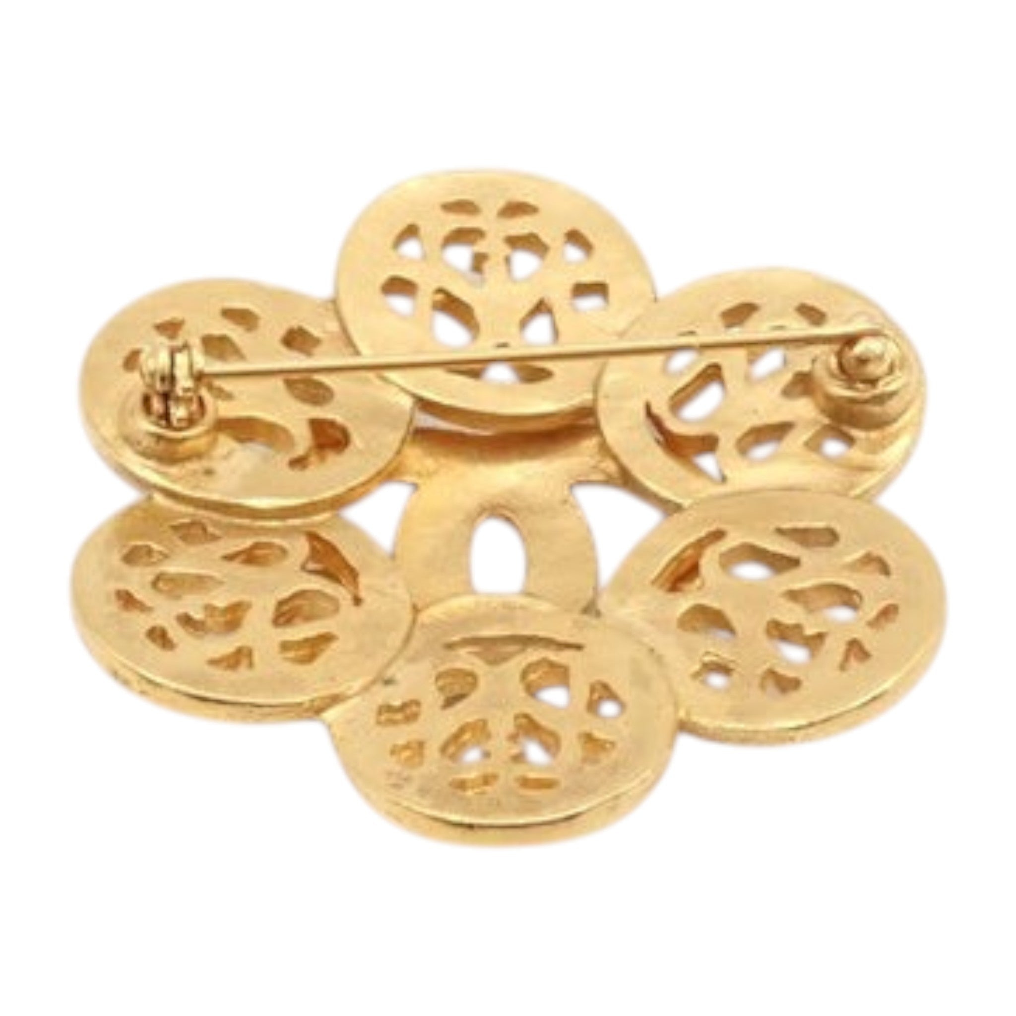 CURATED by Kira Chanel gold-tone Coco Mark brooch with intricate circular cut-out design and pin back closure