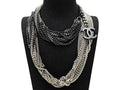 CURATED by Kira CHANEL multi-strand silver and black chain necklace with iconic CC logo charm