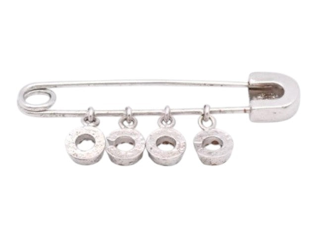 CURATED by Kira silver Chanel Icon Series safety pin brooch with hanging logo charms