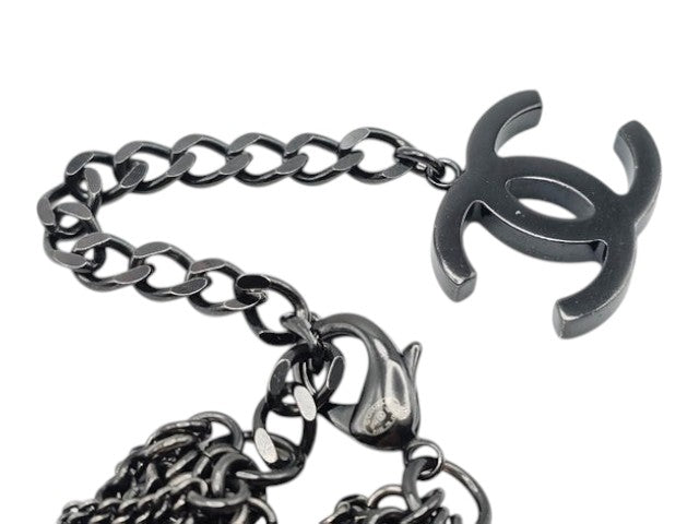 CURATED by Kira silver-tone CHANEL necklace featuring a signature CC logo charm and a delicate link chain