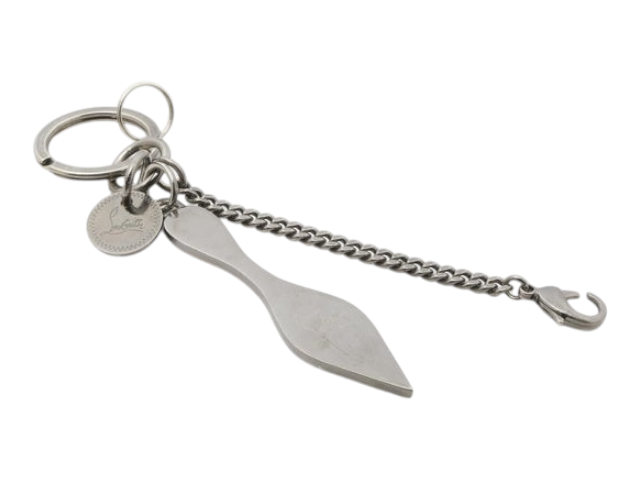 CURATED by Kira Christian Louboutin silver-tone metal keyring featuring a signature shoe charm and logo disc