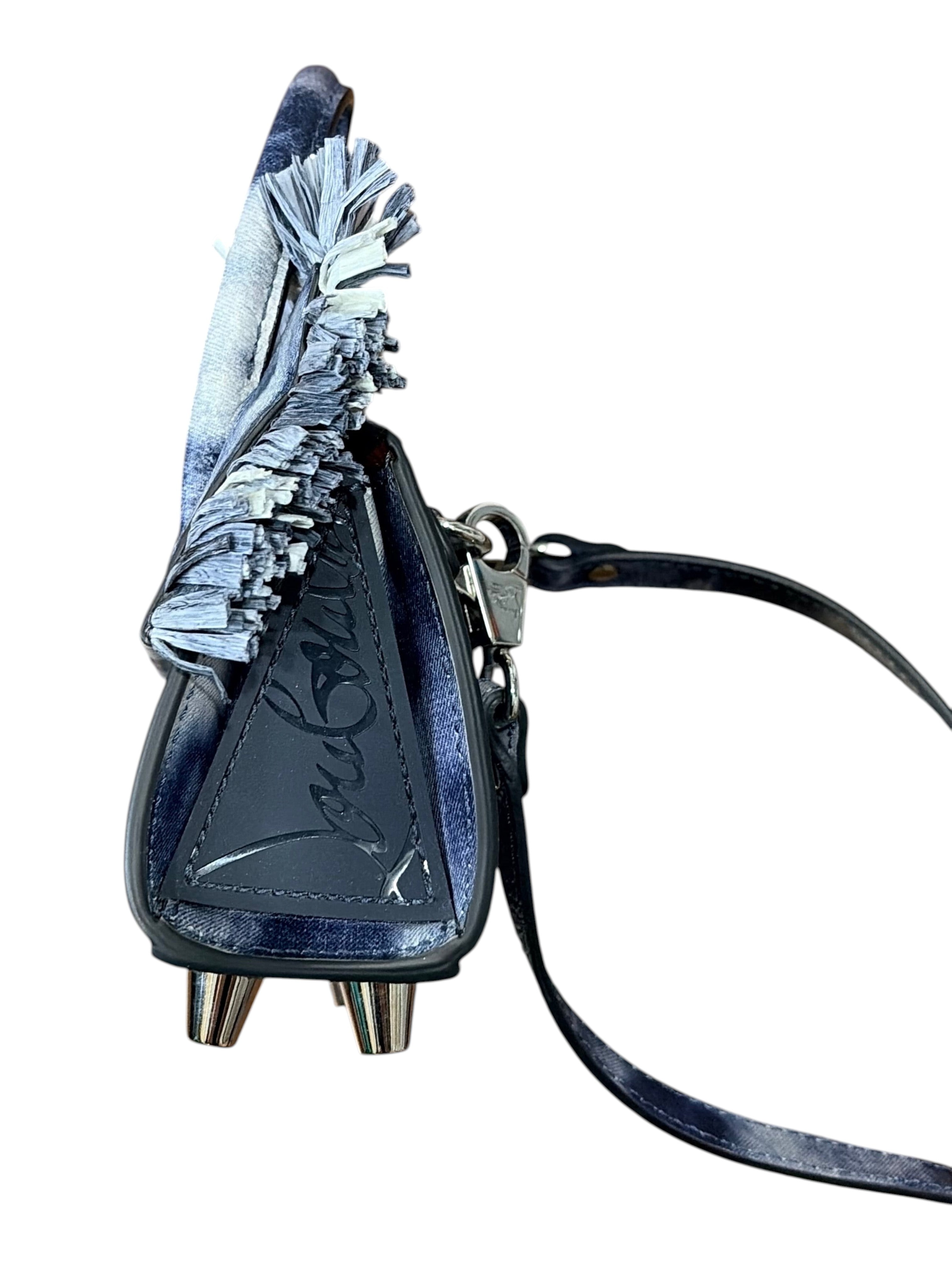 CURATED by Kira Christian Louboutin Paloma Mini handbag in blue denim and cream raffia with side logo detail