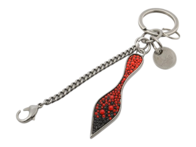 CURATED by Kira Christian Louboutin red and black stiletto-shaped keyring with silver chain and logo charm