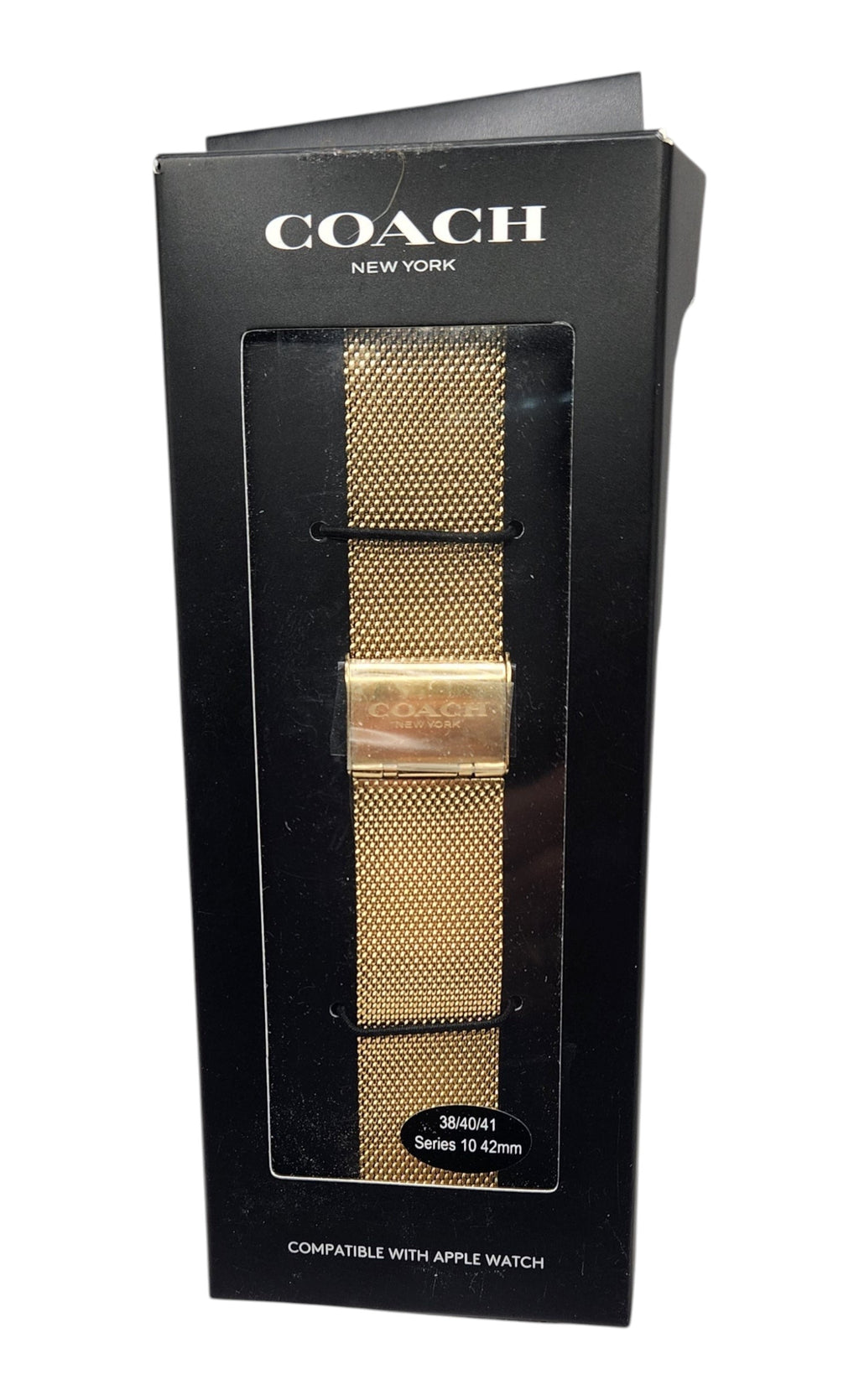CURATED by Kira Coach gold-tone stainless steel mesh Apple Watch band with engraved logo clasp in original packaging