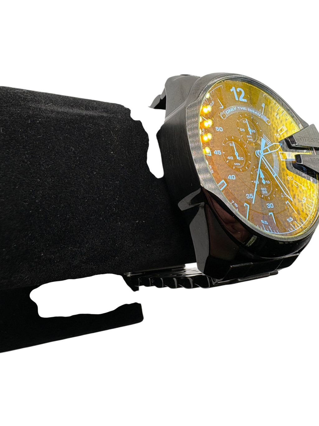 CURATED by Kira Diesel Mega Chief chronograph watch with black ion-plated steel and iridescent crystal dial